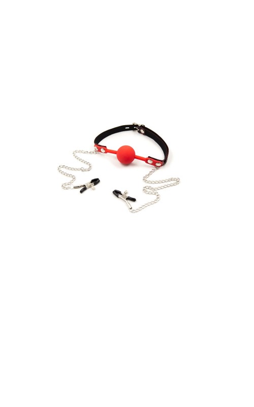 Ophelia's Dream Toys - Ball Gag with Nipple Clamps