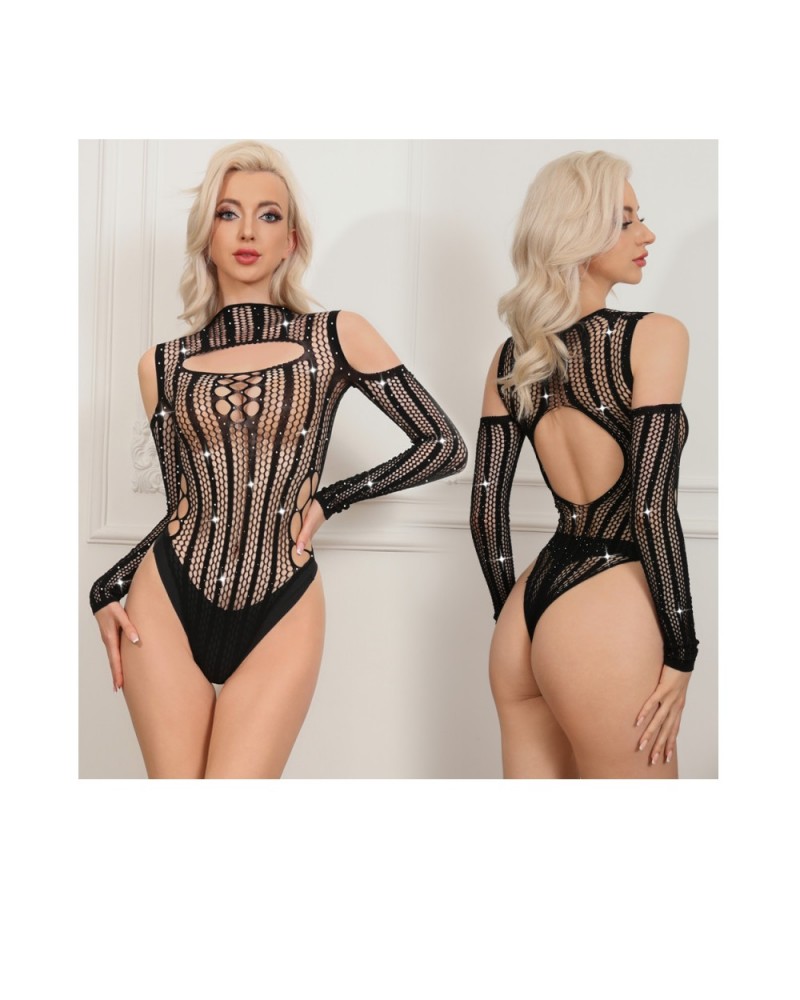 Ophelia's Dream Lingerie - Black Long-sleeve Teddy with Glitter