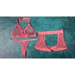 Ophelia's Dream Lingerie - Fishnet set bra-crotchless shorts pink