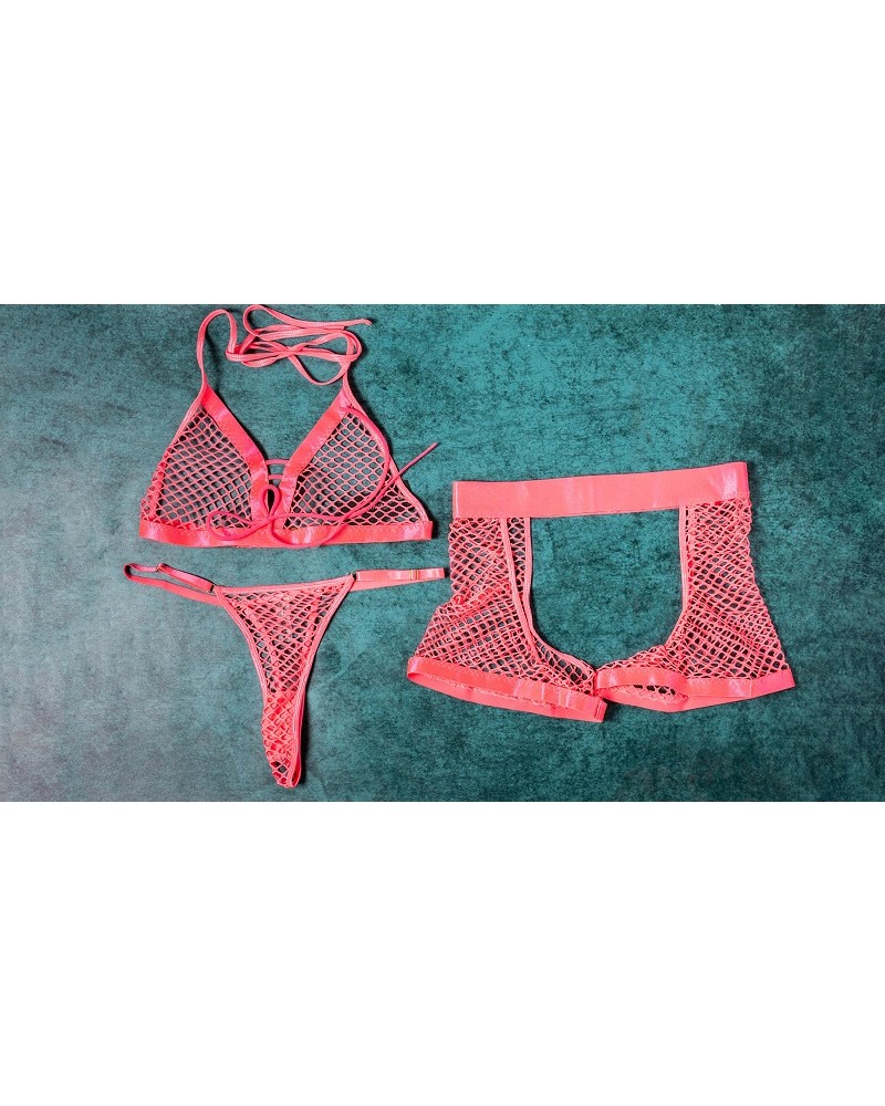 Ophelia's Dream Lingerie - Fishnet set bra-crotchless shorts pink