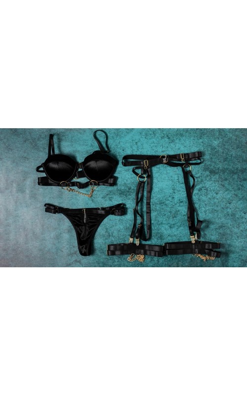 Ophelia's Dream Lingerie - Suspender black gold set