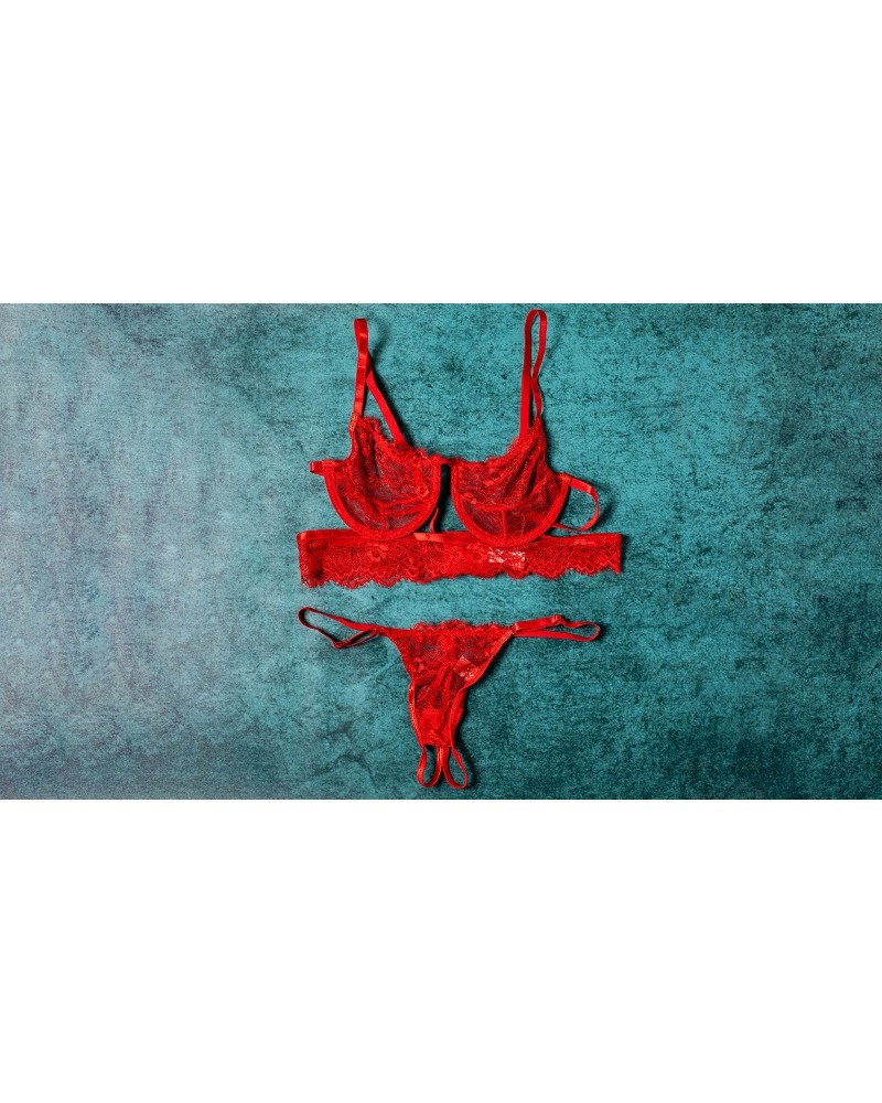 Ophelia's Dream Lingerie - Red Lace Set Open Crotch