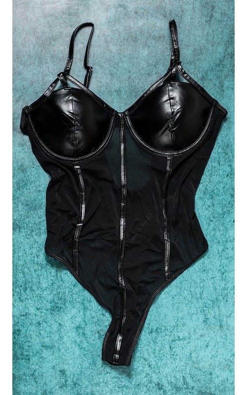 Ophelia's Dream Lingerie - Sheer bodysuit with leather details