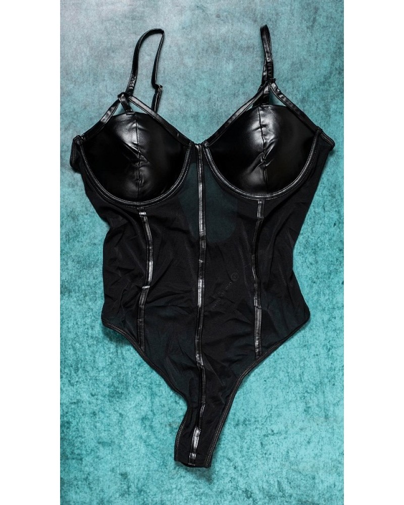 Ophelia's Dream Lingerie - Sheer bodysuit with leather details