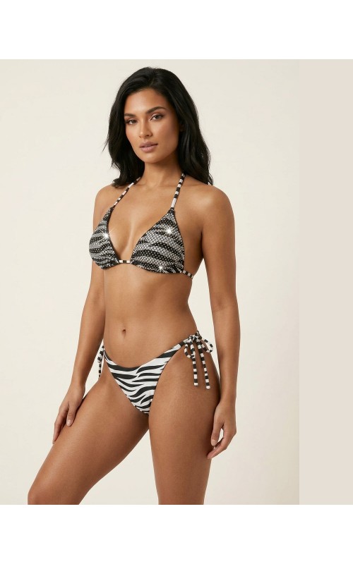 Ophelia's Dream Lingerie- Zebra Shiny Bikini White