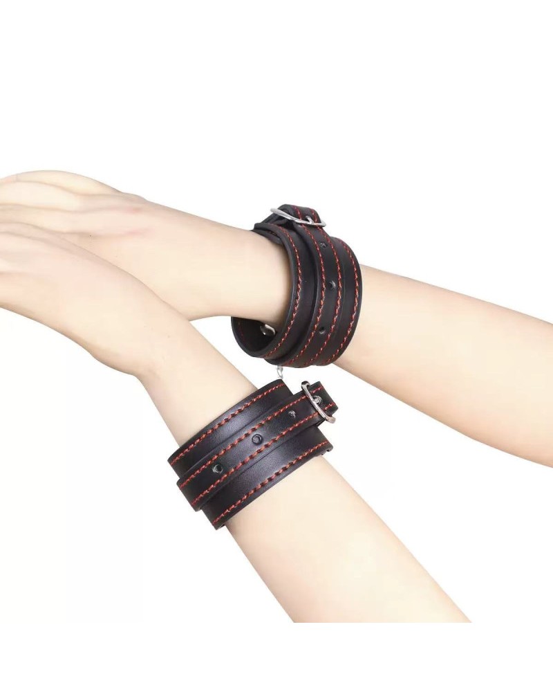 Ophelia's Dream Toys- Black cuffs with red stitching