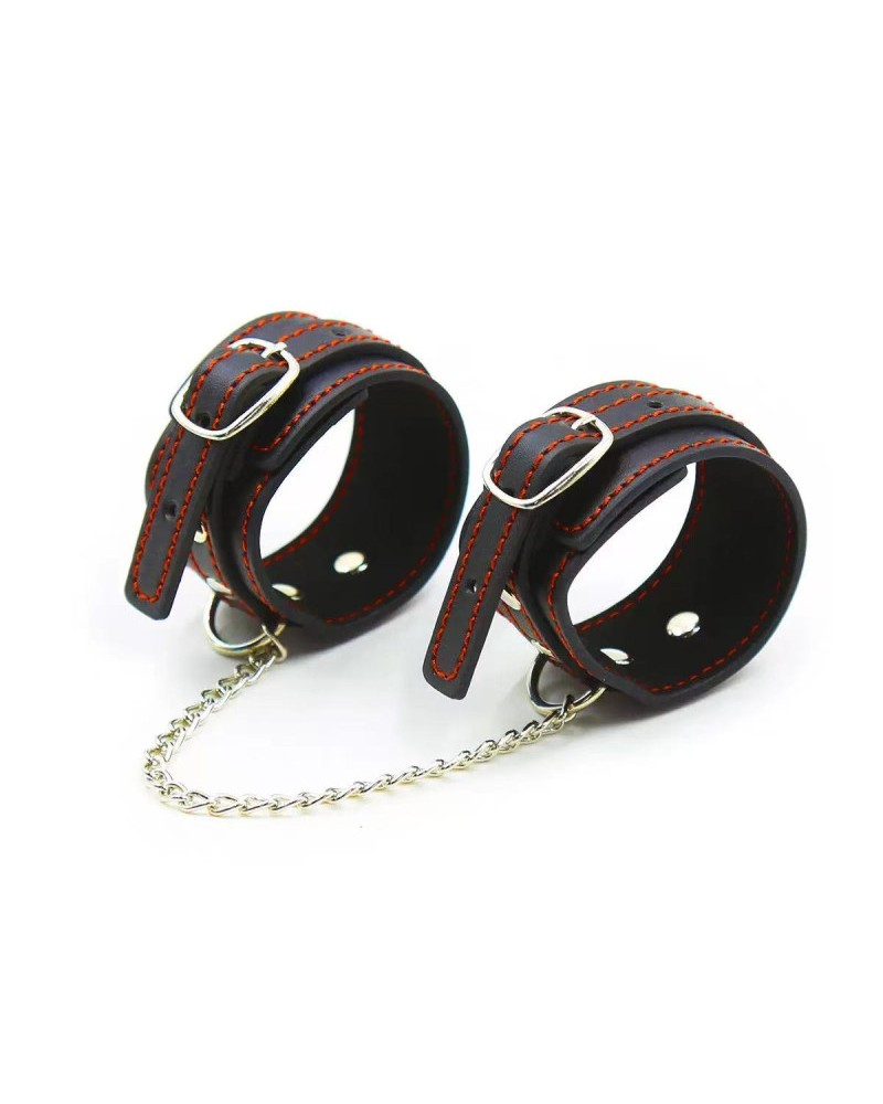 Ophelia's Dream Toys- Black cuffs with red stitching