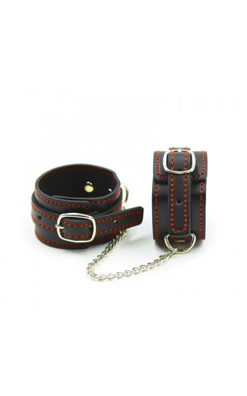 Ophelia's Dream Toys- Black cuffs with red stitching
