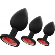 Black Silicone Anal Plug with Red Rhinestone - Set