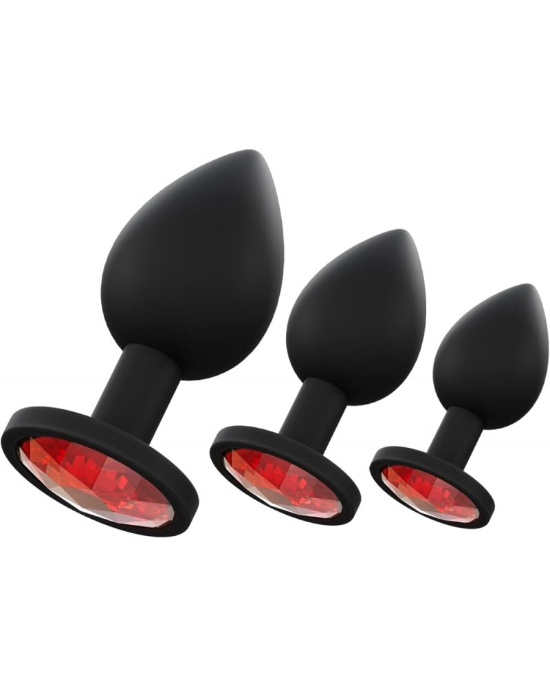 Black Silicone Anal Plug with Red Rhinestone - Set Black Silicone Anal Plug with Red Rhinestone - Set