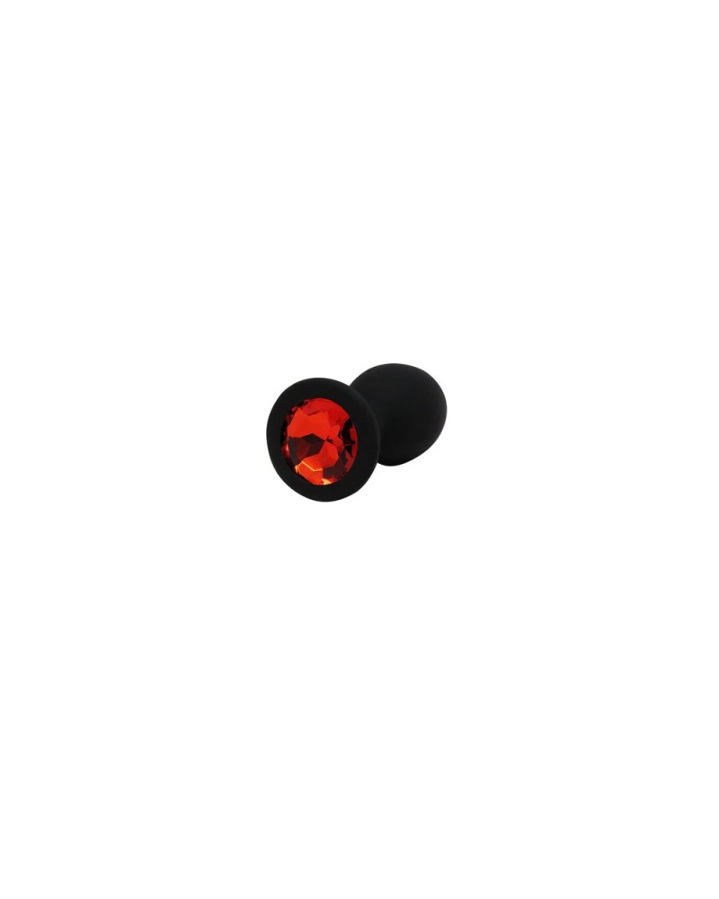 Black Silicone Anal Plug with Red Rhinestone - Small Black Silicone Anal Plug with Red Rhinestone - Small