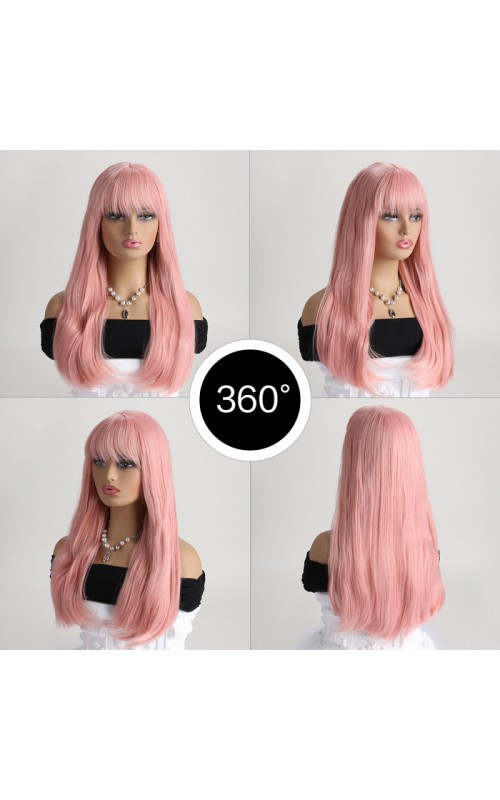 Ophelia's Dream Toys- Long Straight Pastel Pink Wig with Fringe