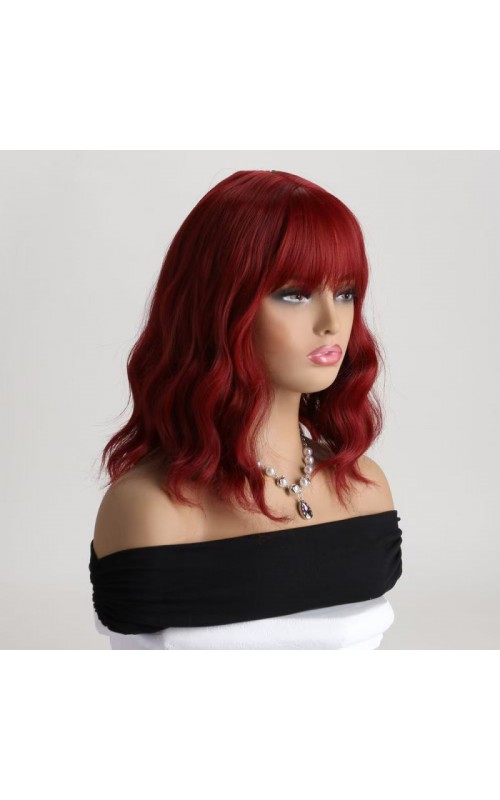 Ophelia's Dream Toys- Medium Length Wavy Dark Red Wig with Fringe