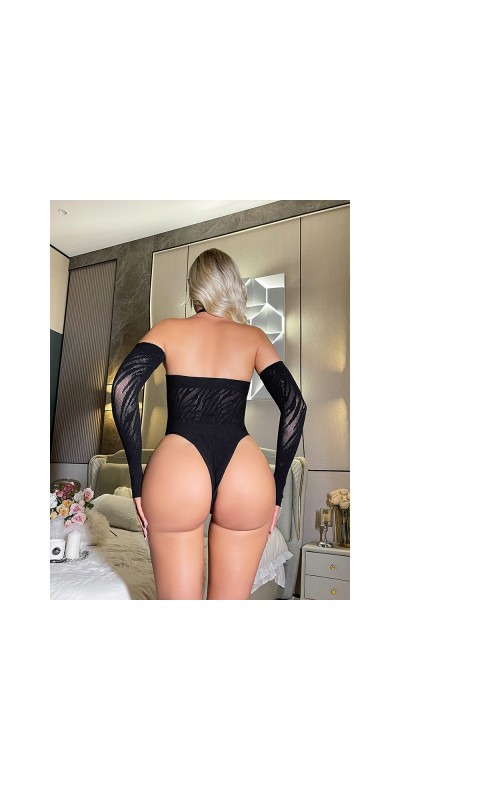 Ophelia's Dream Lingerie - Black zebra teddy with gloves