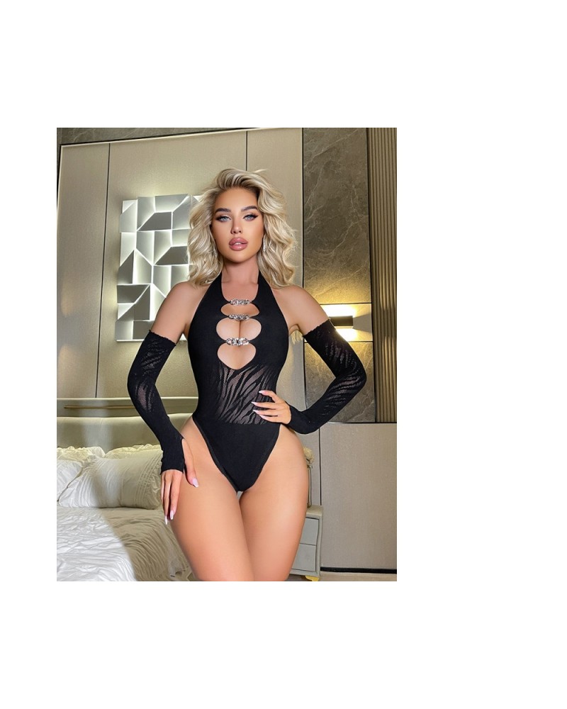 Ophelia's Dream Lingerie - Black zebra teddy with gloves