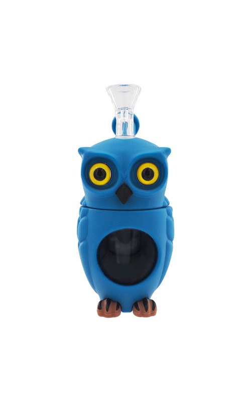 Owl Glass-Silicone Bong Blue 16cm