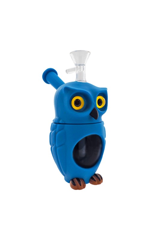 Owl Glass-Silicone Bong Blue 16cm