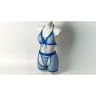 Ophelia's Dream Lingerie - Fishnet set bra-crotchless shorts blue