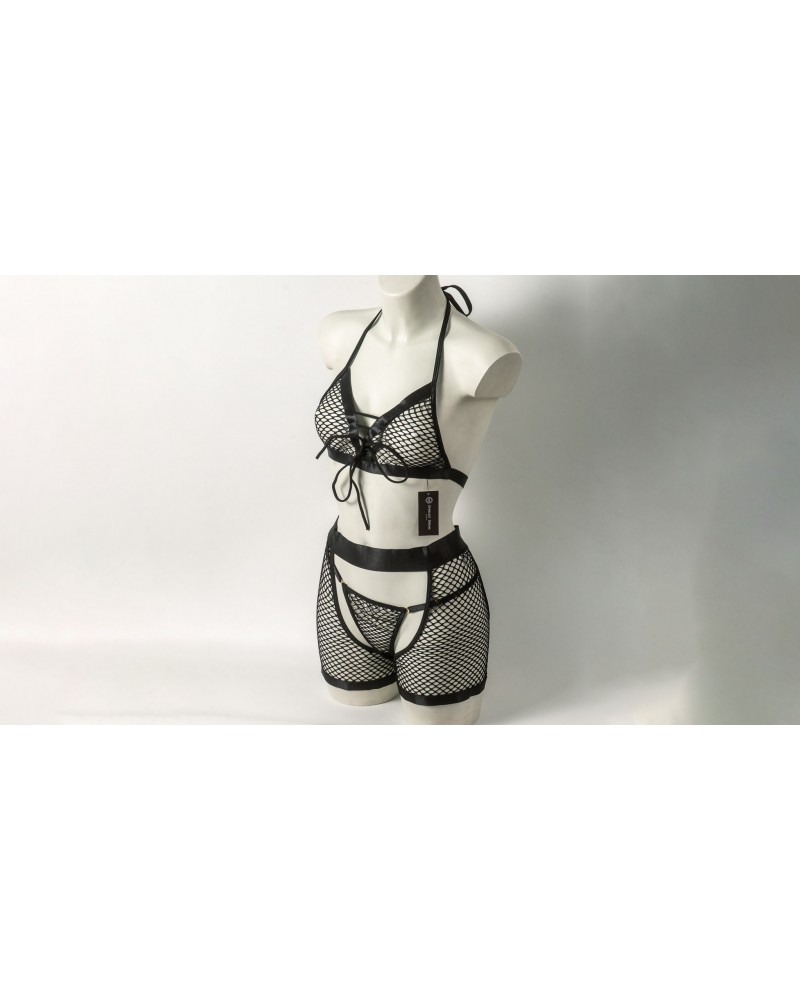 Ophelia's Dream Lingerie - Fishnet set bra-crotchless shorts black