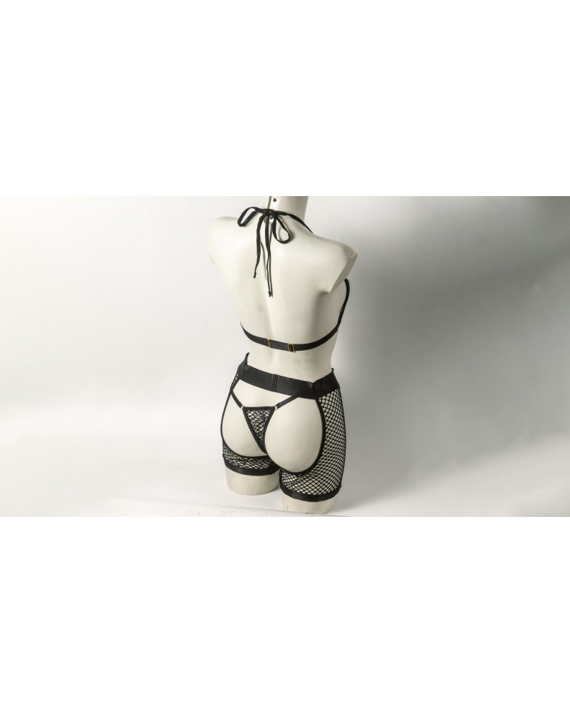 Ophelia's Dream Lingerie - Fishnet set bra-crotchless shorts black