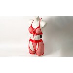 Ophelia's Dream Lingerie - Fishnet set bra-crotchless shorts red