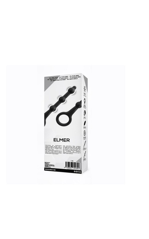 Elmer Beaded Butt Plug with Easy Pull Ring Silicone Black