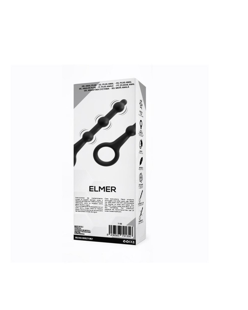 Elmer Beaded Butt Plug with Easy Pull Ring Silicone Black