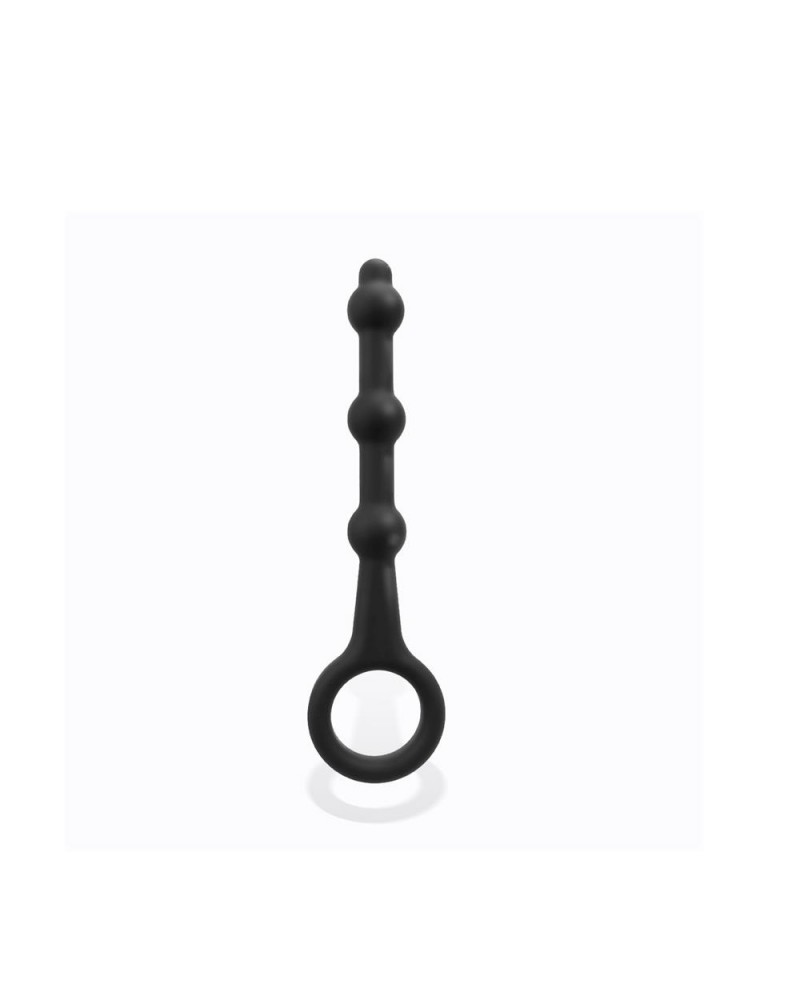 Elmer Beaded Butt Plug with Easy Pull Ring Silicone Black