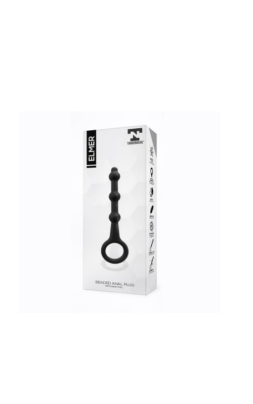 Elmer Beaded Butt Plug with Easy Pull Ring Silicone Black