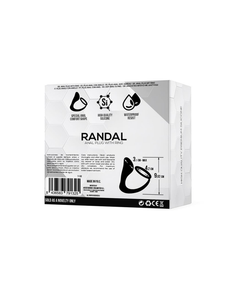 Randal Butt Plug with Penis Ring Silicone Black