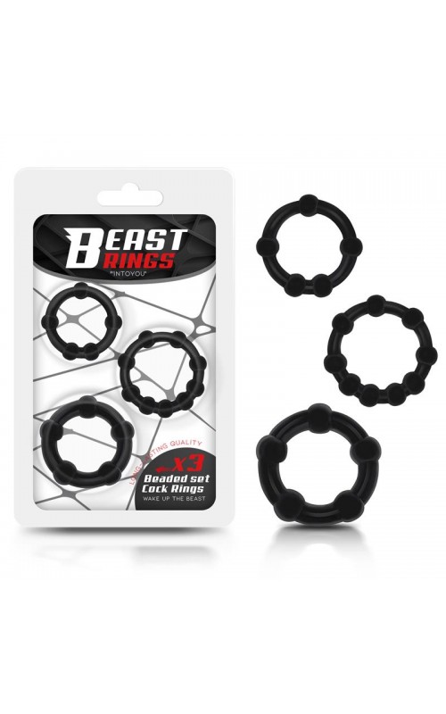 Set of 3 Cock Ring Beaded Flexible Black	