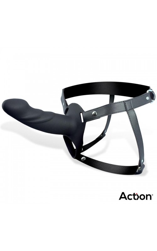 Strap-On with Hollow Dildo Premium Silicone Size L Black	