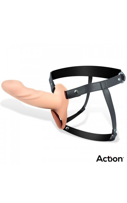 Strap-On with Hollow Dildo Premium Silicone Size L Flesh