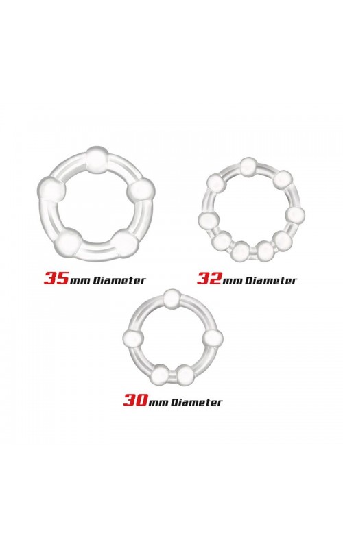 Set of 3 Penis Ring Beaded Flexibles Clear	