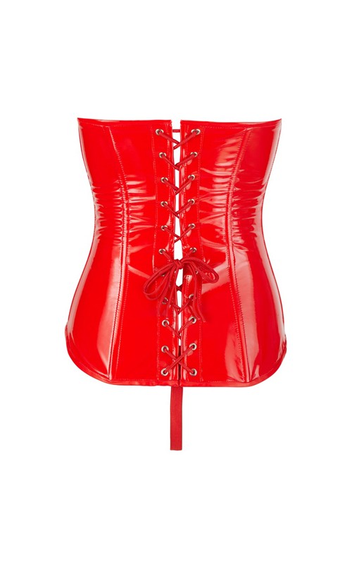Vinyl Corset With Thong - Red