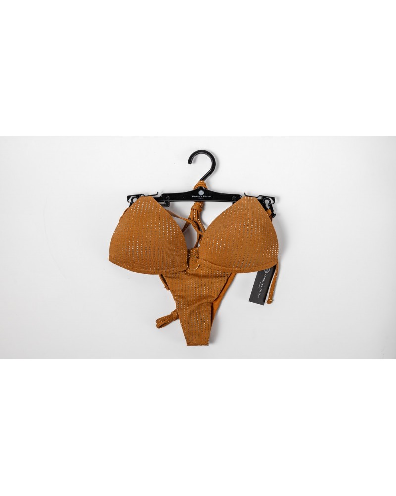 Ophelia's Dream Lingerie- Brown Bikini Set Silver Textured Dots