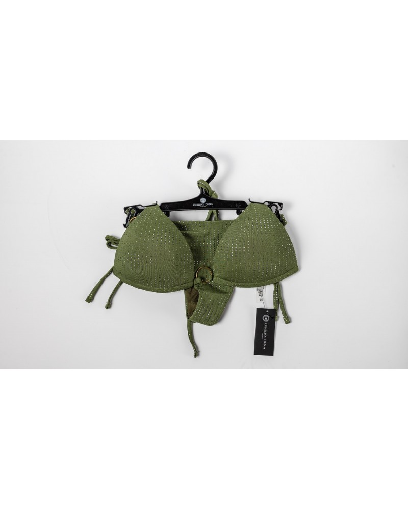 Ophelia's Dream Lingerie- Green Bikini Set Silver Textured Dots