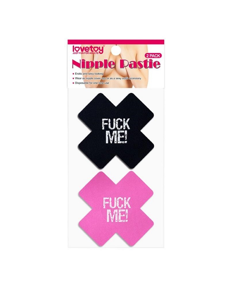 LOVETOY PACK NIPPLE COVERS CROSS BLACK AND PINK FUCK ME