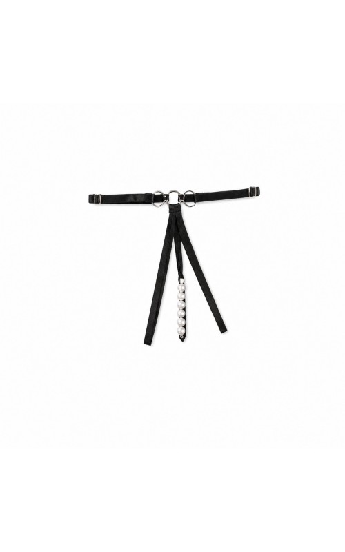 Ophelia's Dream Lingerie-Black Pearl String Thong with Satin Straps – One Size