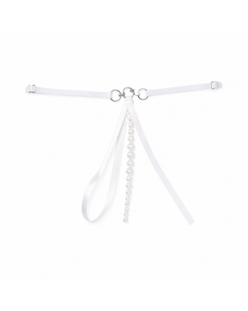 Ophelia's Dream Lingerie-White Pearl String Thong with Satin Straps – One Size Ophelia's Dream Lingerie-White Pearl String Thong with Satin Straps – One Size