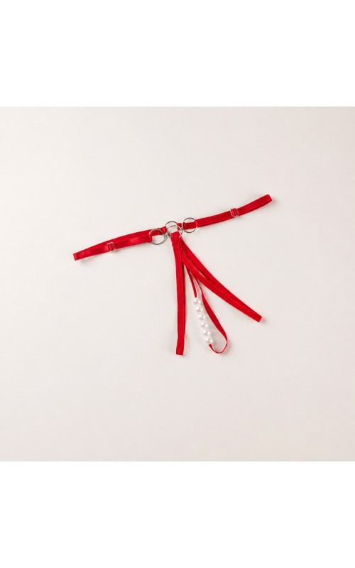 Ophelia's Dream Lingerie-Red Pearl String Thong with Satin Straps – One Size