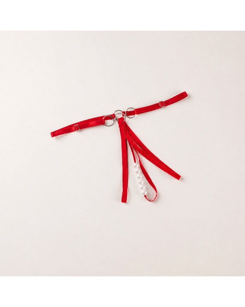 Ophelia's Dream Lingerie-Red Pearl String Thong with Satin Straps – One Size