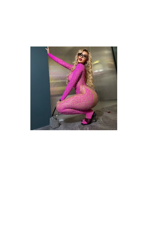 Ophelia's Dream Lingerie-Women’s Fuchsia Rhinestone Lace Bodysuit One Size with Open Back
