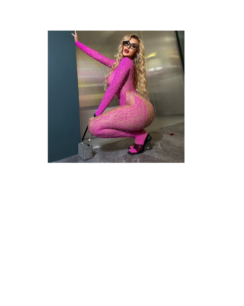 Ophelia's Dream Lingerie-Women’s Fuchsia Rhinestone Lace Bodysuit One Size with Open Back Ophelia's Dream Lingerie-Women’s Fuchsia Rhinestone Lace Bodysuit One Size with Open Back