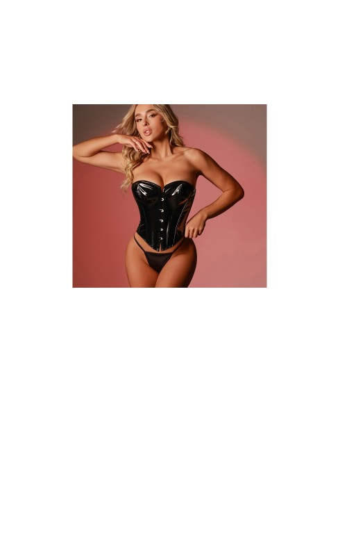 Ophelia's Dream Lingerie- Women’s Black Vinyl Corset with Thong – One Size