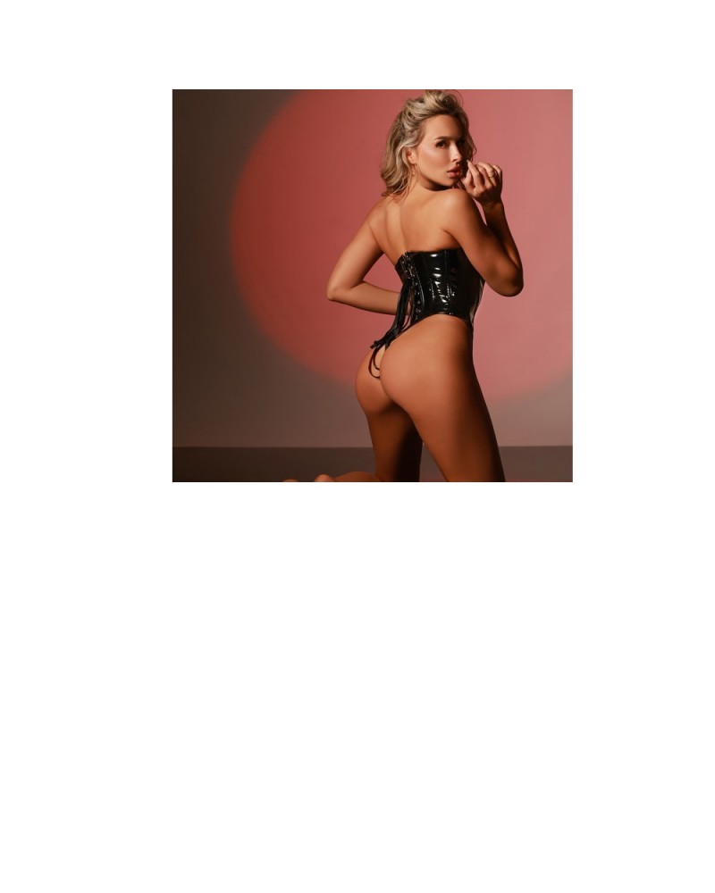 Ophelia's Dream Lingerie- Women’s Black Vinyl Corset with Thong – One Size Ophelia's Dream Lingerie- Women’s Black Vinyl Corset with Thong – One Size