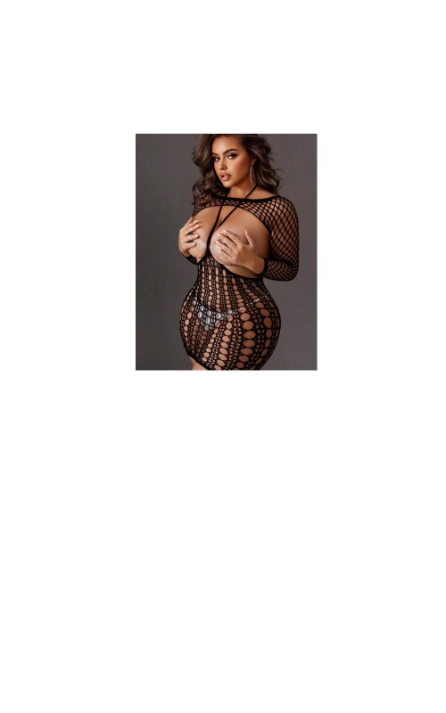 Ophelia's Dream Lingerie- Black Fishnet Bodycon Dress with Criss-Cross Detail – One Size